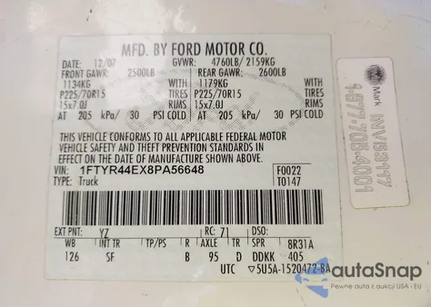 2008 Ford Ranger Super Cab from USA, damaged, VIN 1FTYR44EX8PA56648